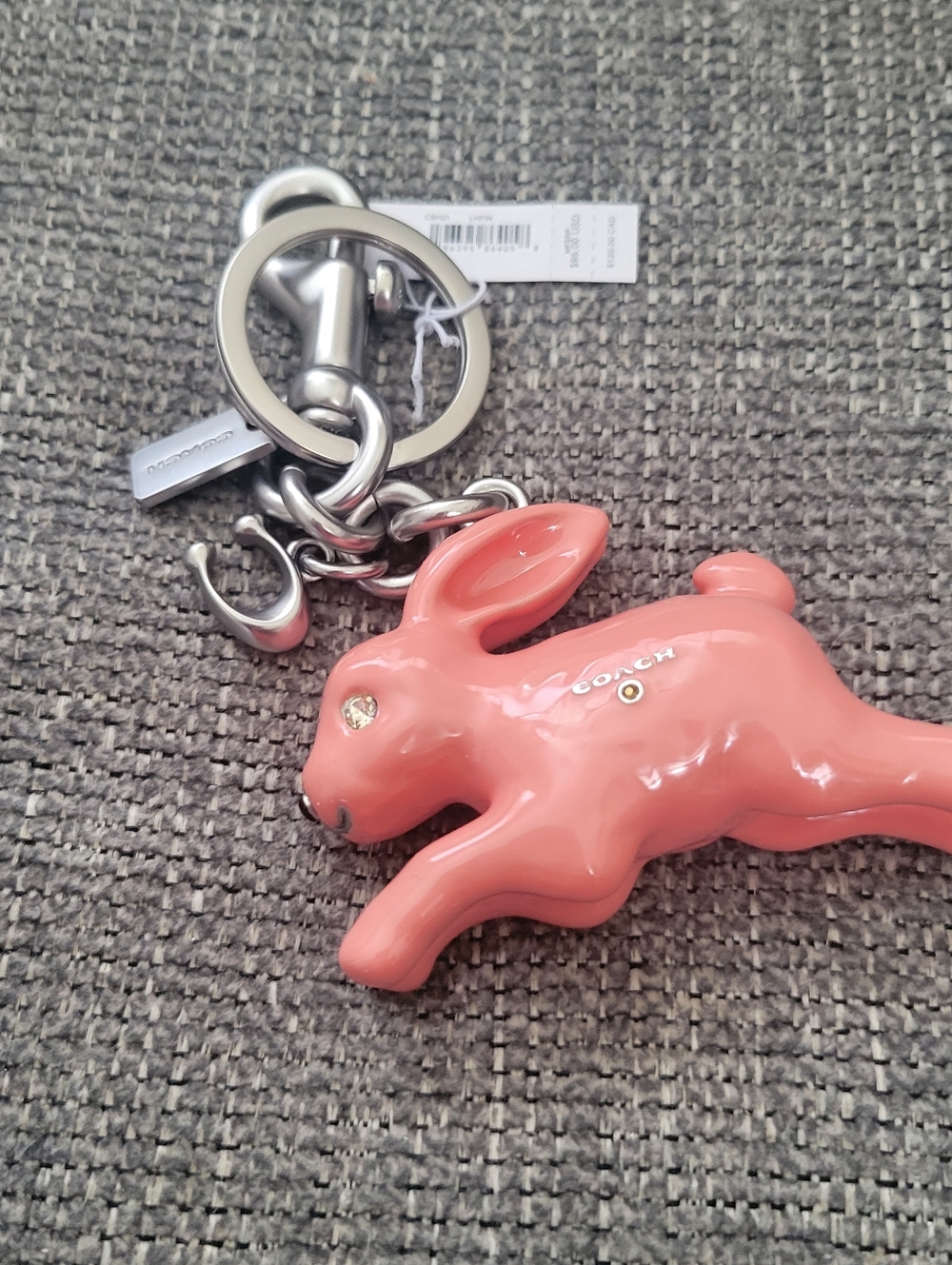 Coach Coral Pink Bunny Charm Key Charm with Crystal Eye - Picture 9 of 16